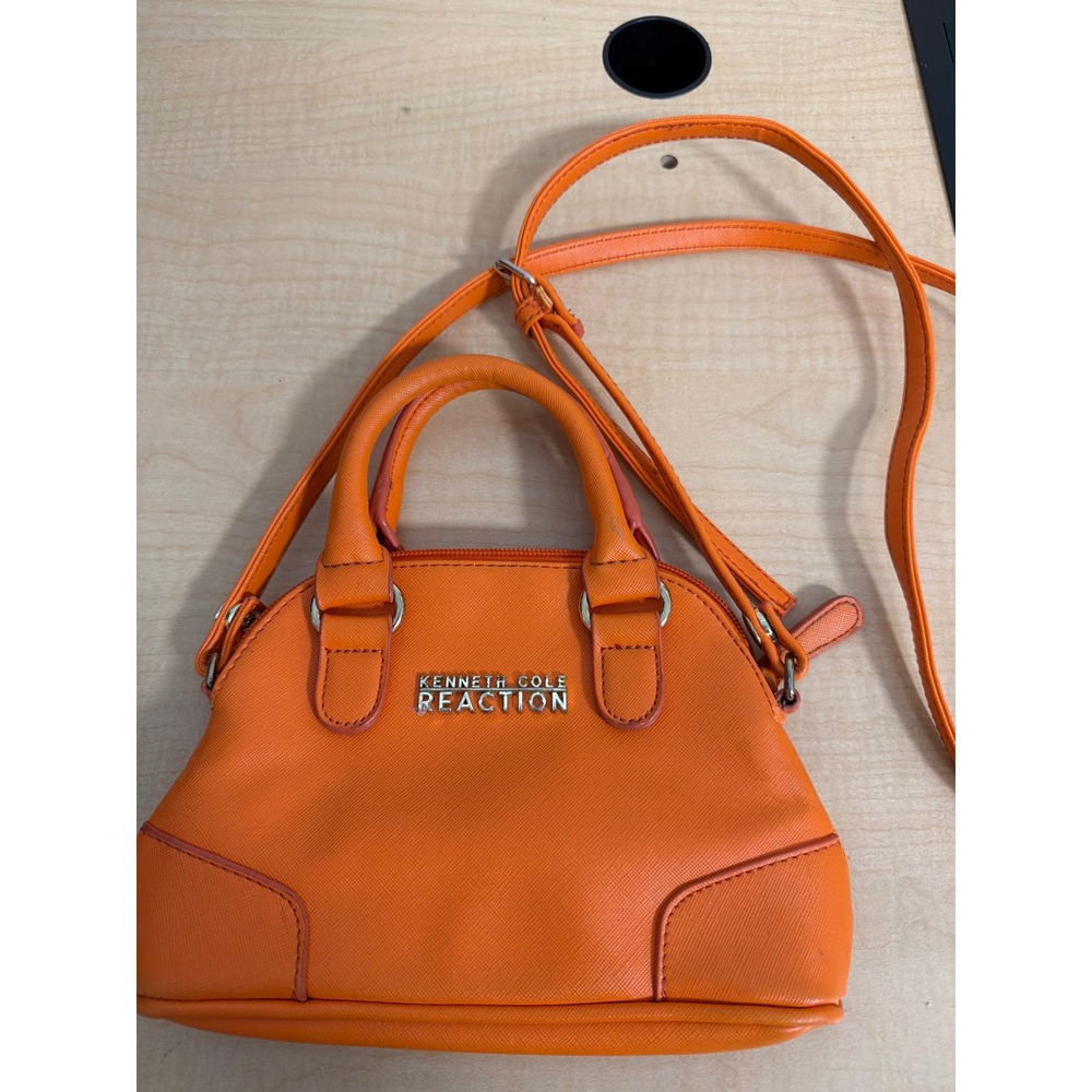 Kenneth Cole Reaction Orange Mini Crossbody Dome Bag Saffiano Satchel Handbag
